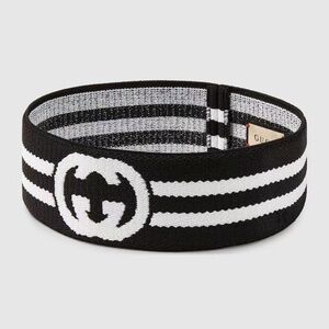 BNWT Gucci Interlocking G Hairband 676646 Headband Turban Polyester Black White